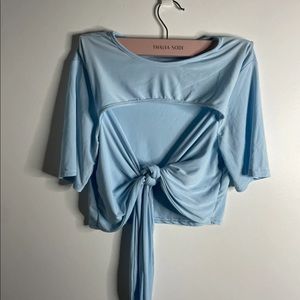 Front tie crop top light baby blue